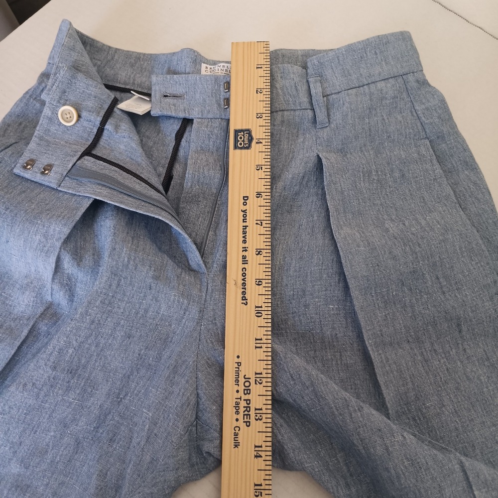 Brunello Cucinelli Jogger Pants Women 6 Blue Linen Pleated High Rise Italy - Picture 4 of 7